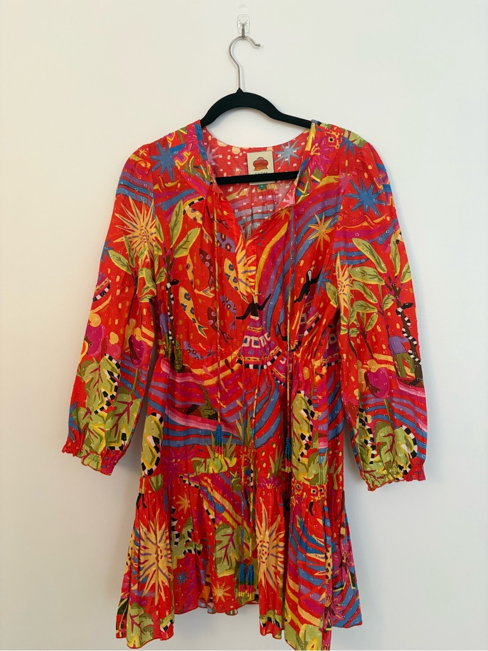 FARM Rio Vibrant Red Tropical Print Ruffled Dress
